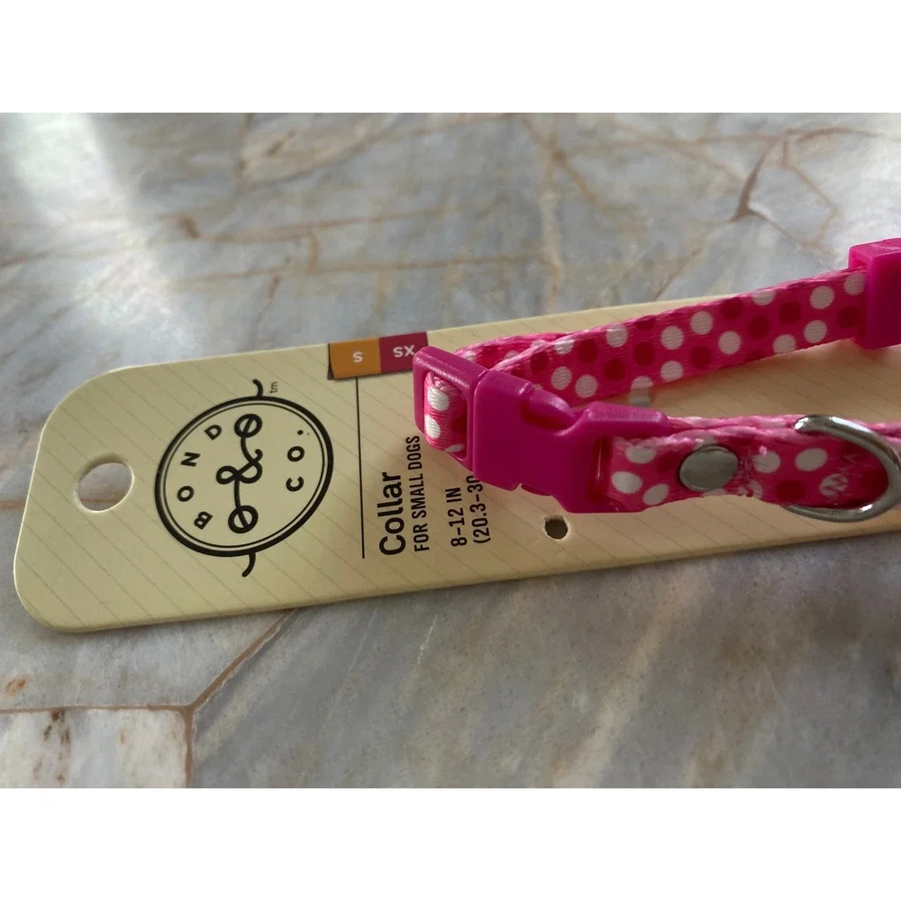 Bond & Co Pink Polka Dot Small Dog Collar Adjustable 8-12 Inch 2484977